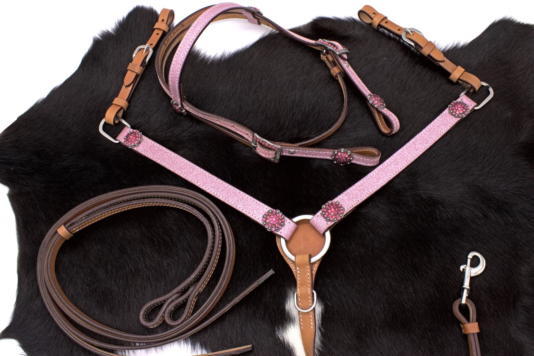 Pony Glitzer Westernset, Kopfstück und Vorderzeug, pink, Strass