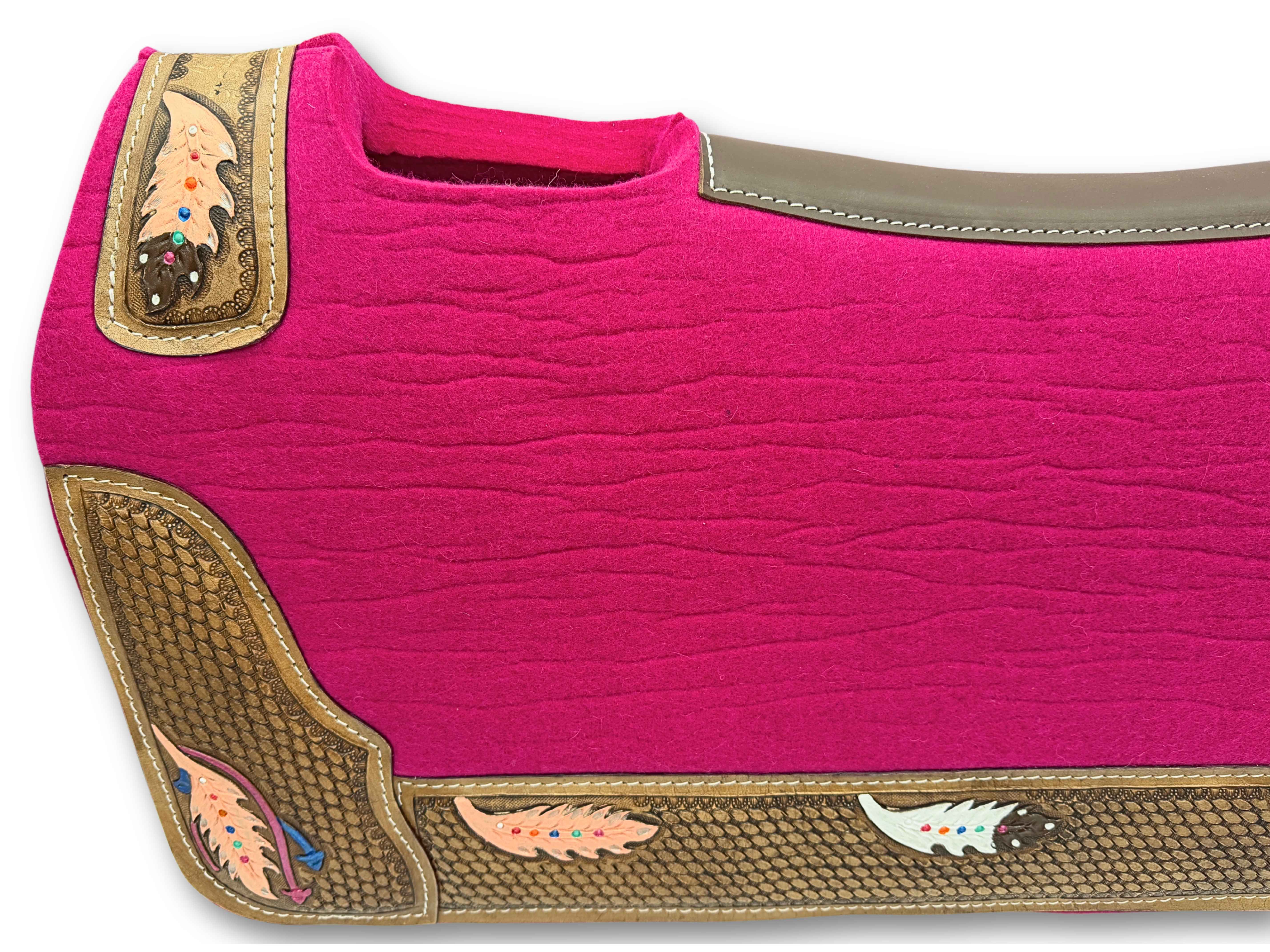Wool felt western pad pink - Anatomical saddle pad with leather trim (78x80 cm)