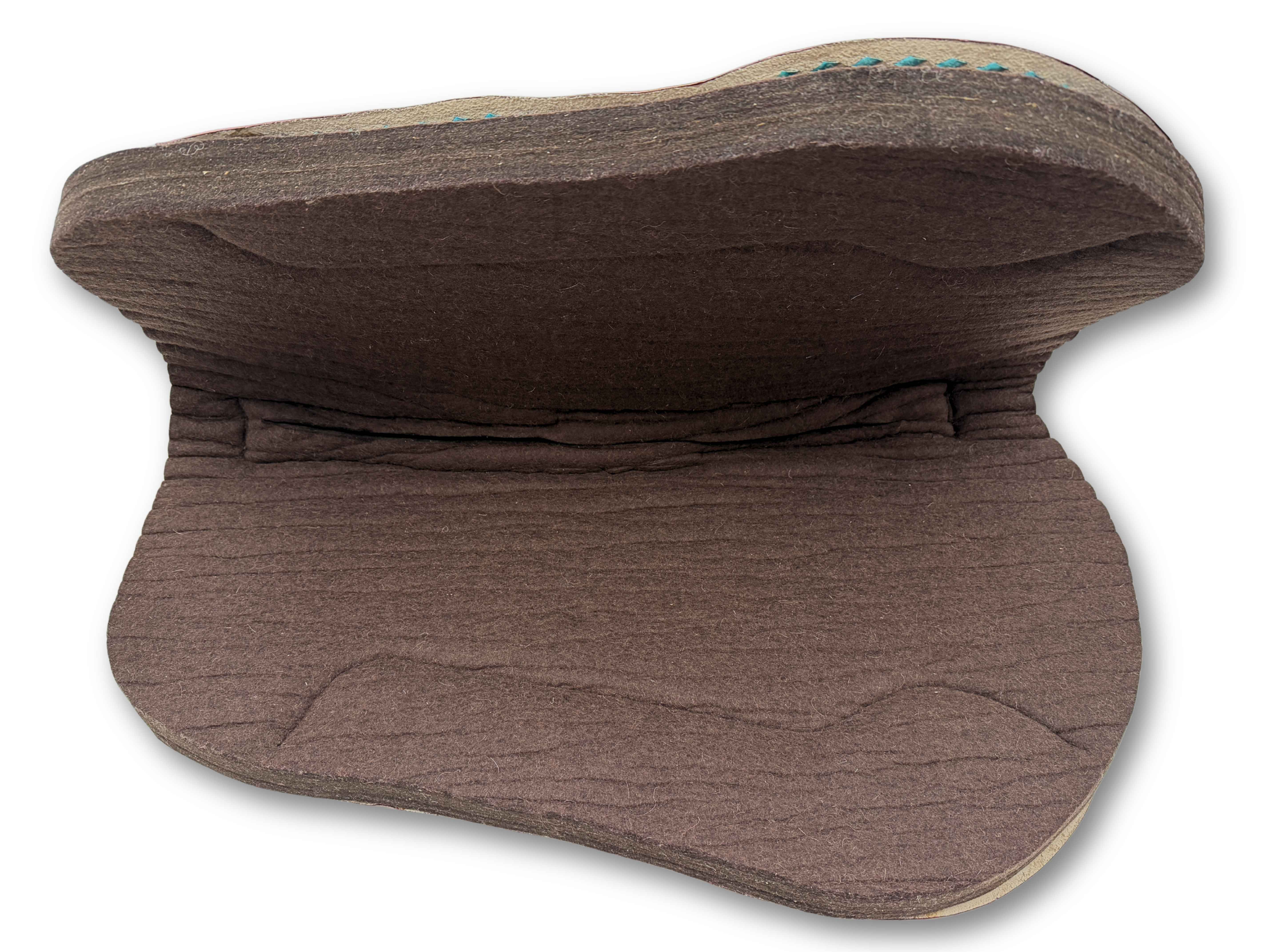 Wool felt western pad Roundskirt - brown with floral embossing &amp; turquoise accents