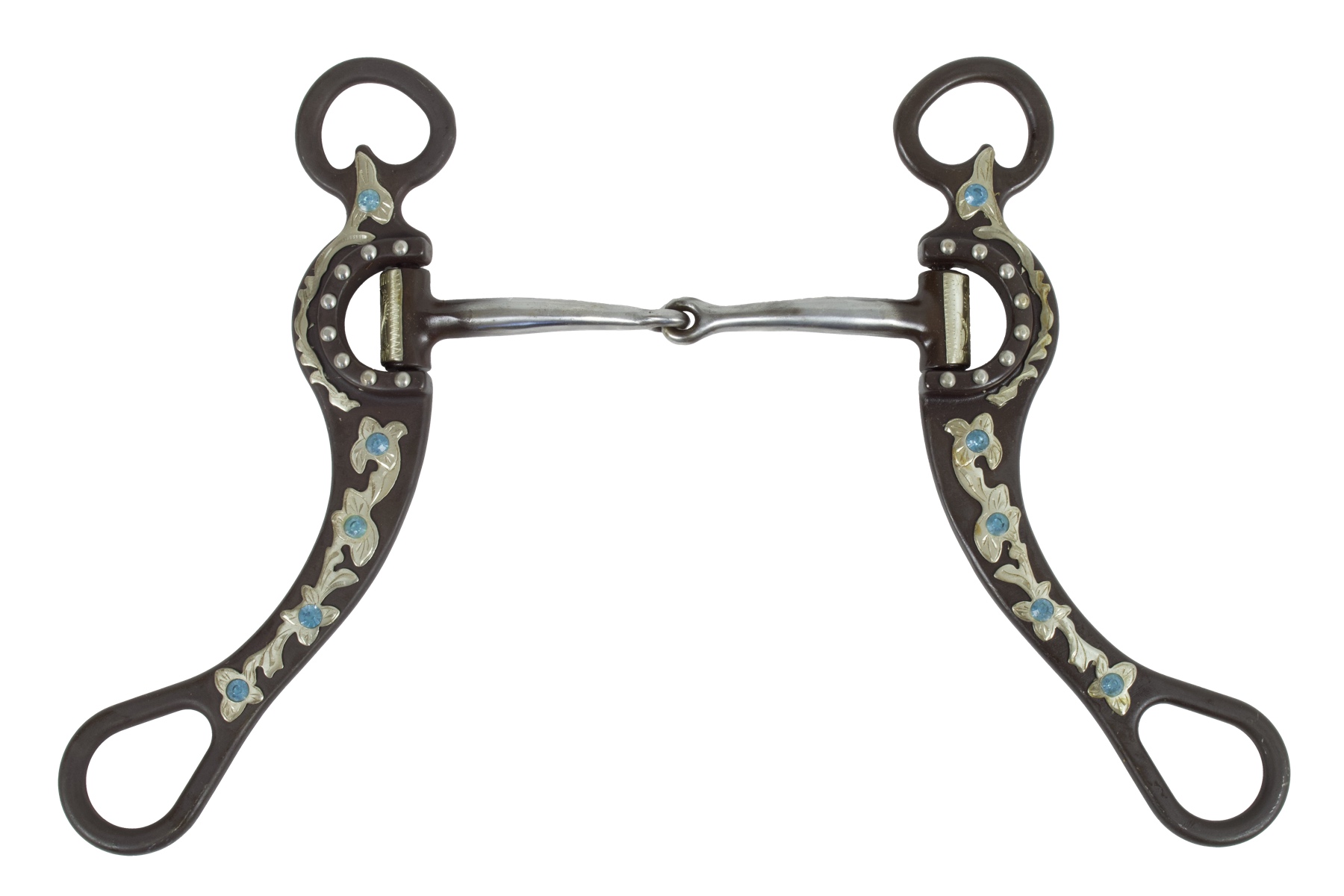 Show Snaffle Bit mit Shanks mit Strasssteinen, blau, einfach gebrochen, 12,5cm