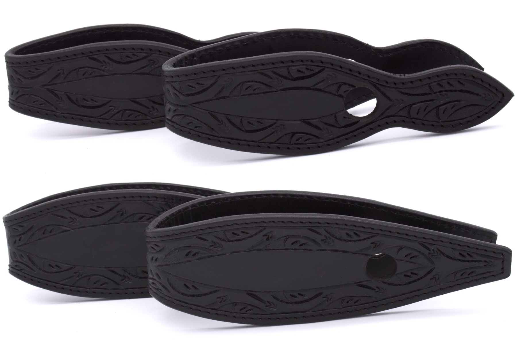 Schwarze Leder slobber bars, slobber straps allblack, mit Punzierung