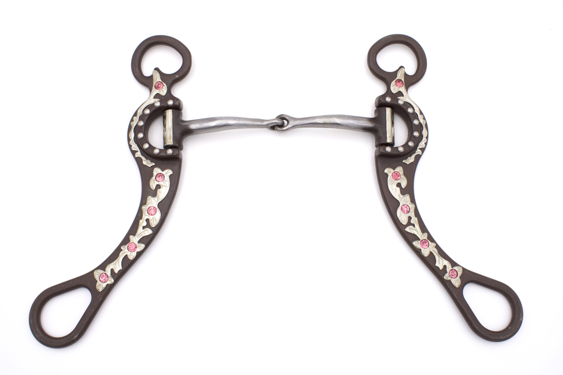 Show Snaffle Bit mit Shanks mit Strasssteinen, pink, einfach gebrochen, 12,5cm