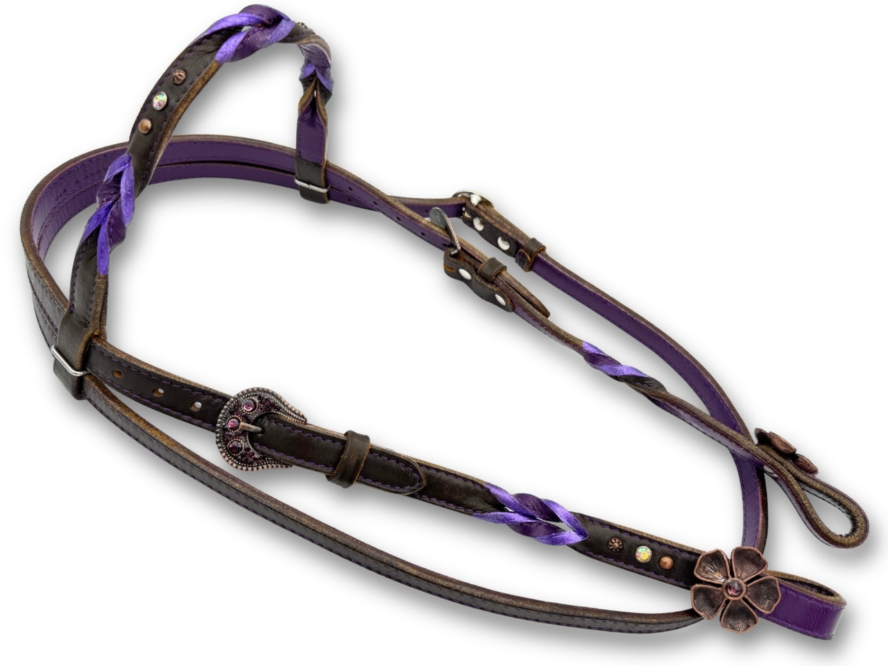 Noble western bridle in dark brown/purple with flower conchos