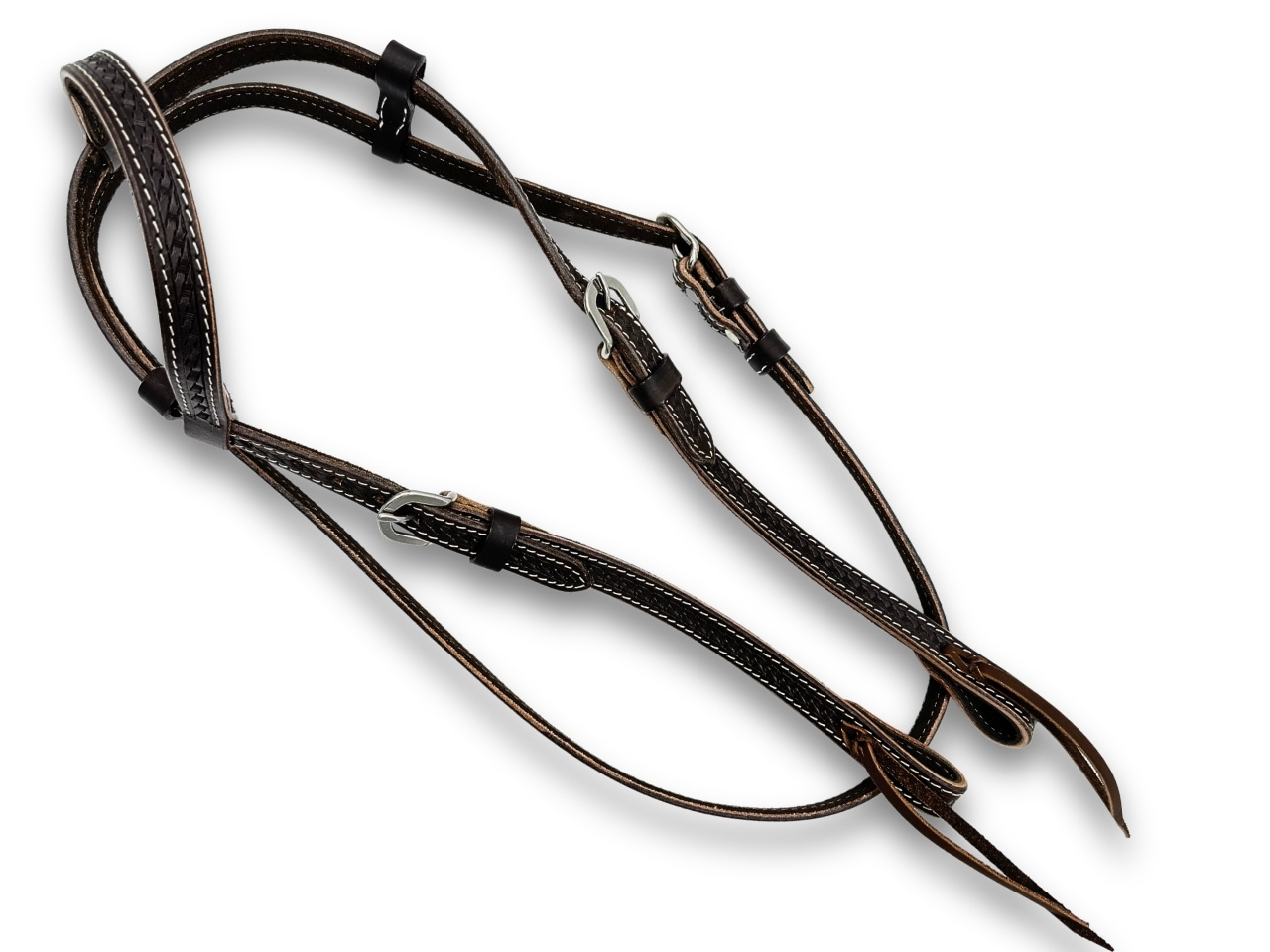 One Ear western bridle, bridle with basket weave pattern and stainless steel fittings