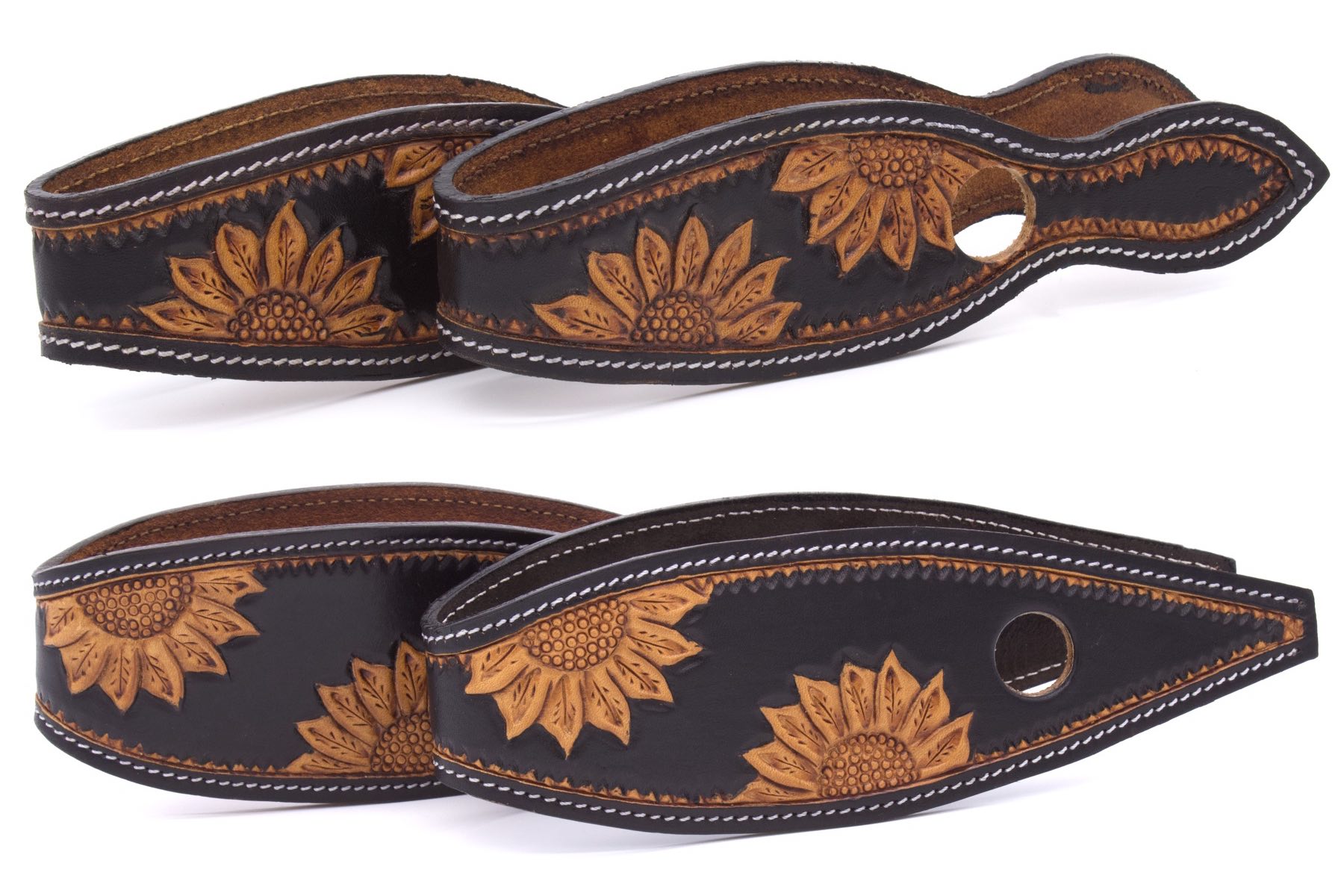 Leder Slobber Bars, Slobber Straps schwarz mit Sonnenblumen Punzierung