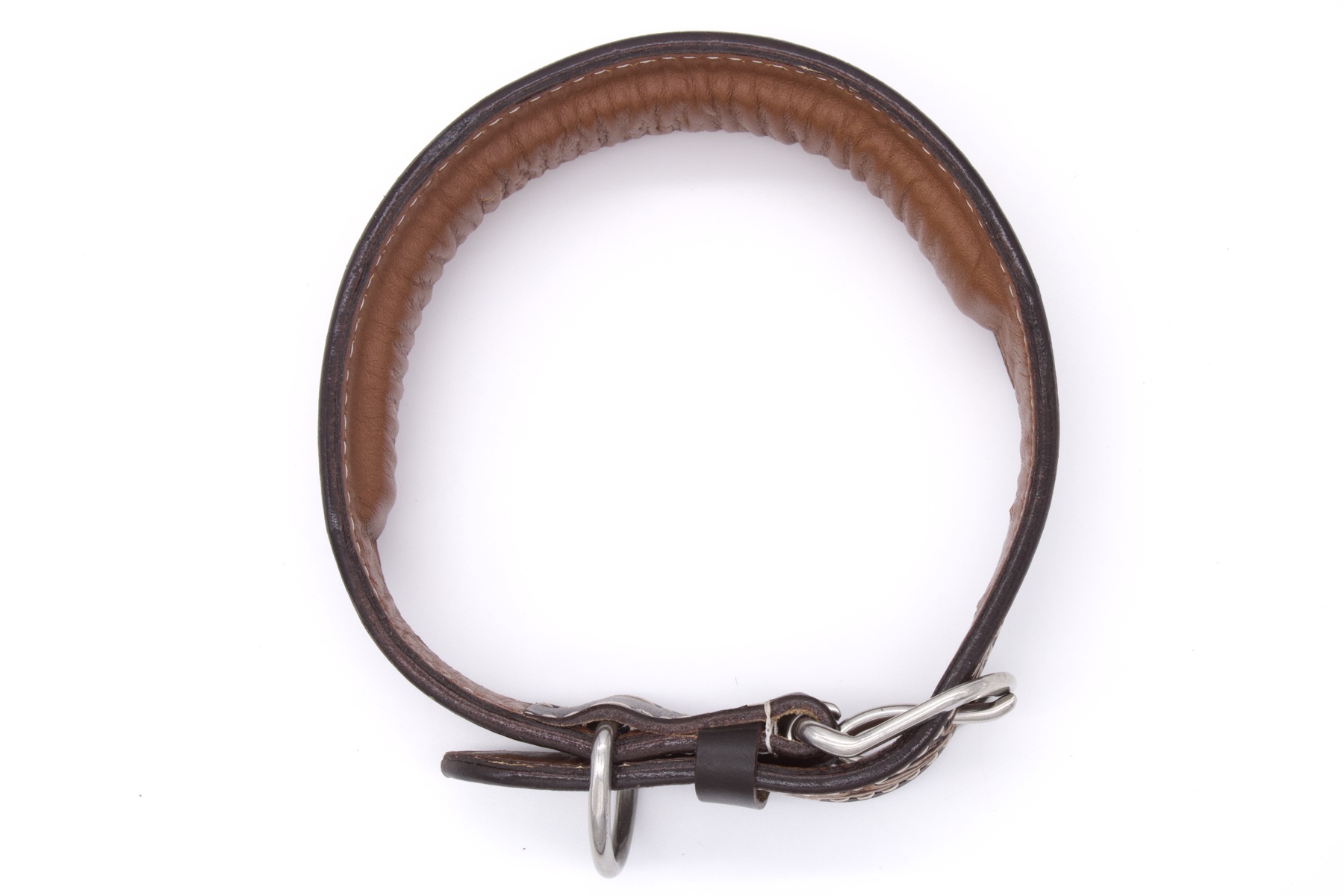 Vintage Hundehalsband aus Echtleder, weich unterlegt, mit dunkler Verzierung