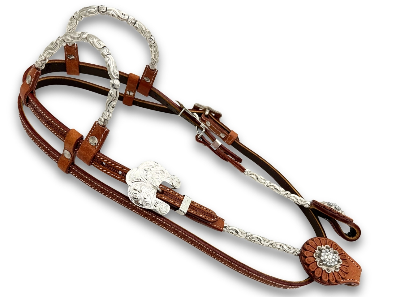 Two Ear western bridle with silver fittings, Two Ear bridle with silver earloops