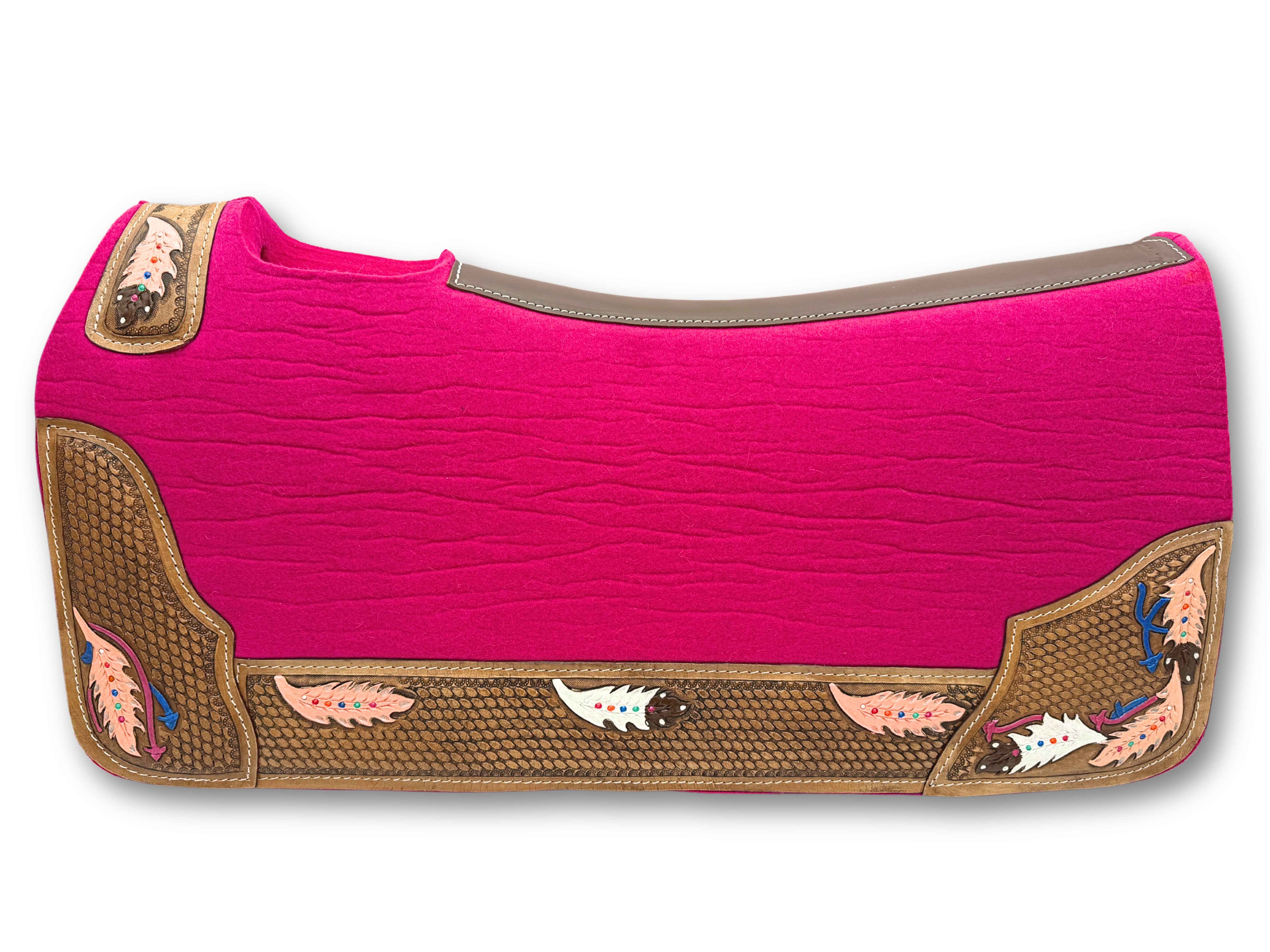 Wool felt western pad pink - Anatomical saddle pad with leather trim (78x80 cm)